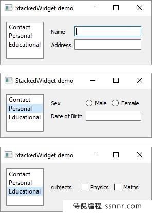PyQt5 QStackedWidget小部件
