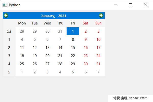 PyQt5 QCalendarWidget 更新它