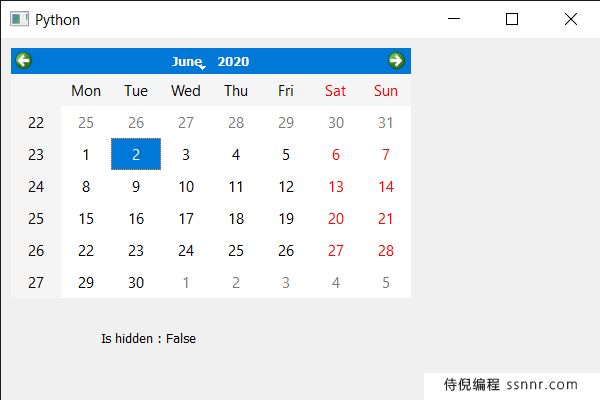 PyQt5 QCalendarWidget 显示它