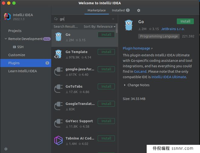 如何在Intellij中安装Golang插件