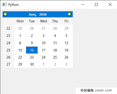 PyQt5 QCalendarWidget 设置对象名称属性