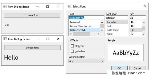 PyQt5 QFontDialog小部件