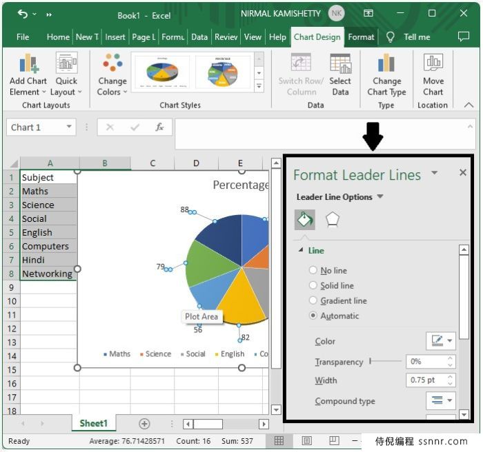 Excel 为饼图添加引导线