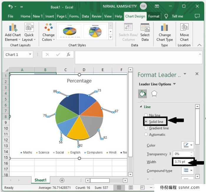 Excel 为饼图添加引导线